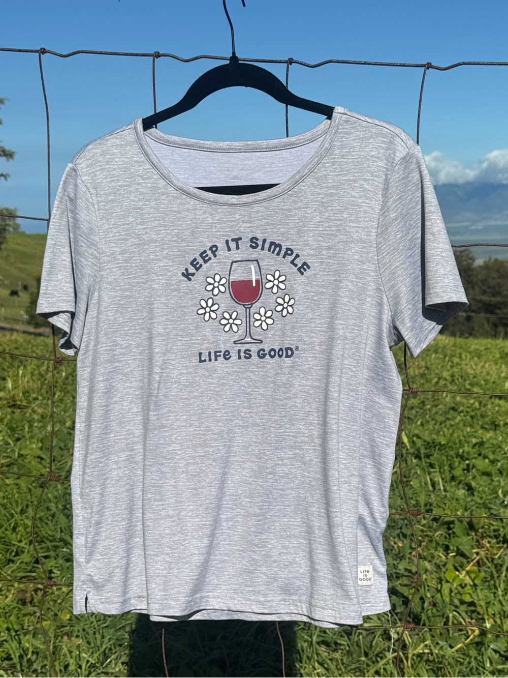 Life Is Good Shirt Womens Large Gray Keep It Simple Wine Floral Graphic Tee